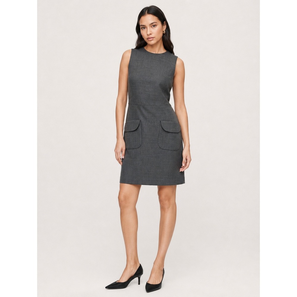 Tory Burch Gray Wool Blend‎ Sleeveless Sheath Dress with Flap Pockets Size 4